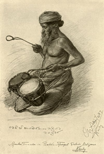 メニカ - テンプル・オブ・ザ・トゥース、キャンディ、セイロン、1898年のドラマー。 作： Christian Wilhelm Allers