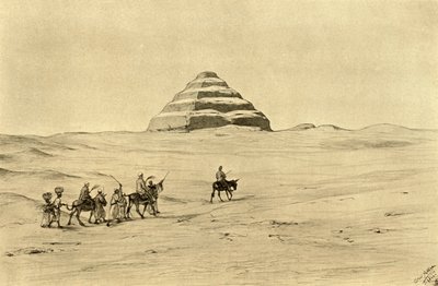 エジプト、カイロ近郊のサッカラにあるジェセル王のピラミッド、1898年。 作： Christian Wilhelm Allers