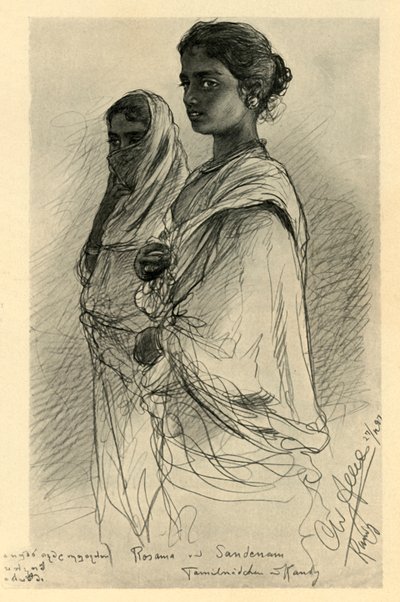 ロサマとサンデナム、タミル人の少女たち、キャンディ、セイロン、1898年。 作： Christian Wilhelm Allers