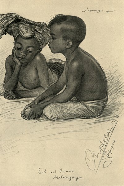 サーとオスマン、マレーの少年たち、シンガポール、1898 年。 作： Christian Wilhelm Allers