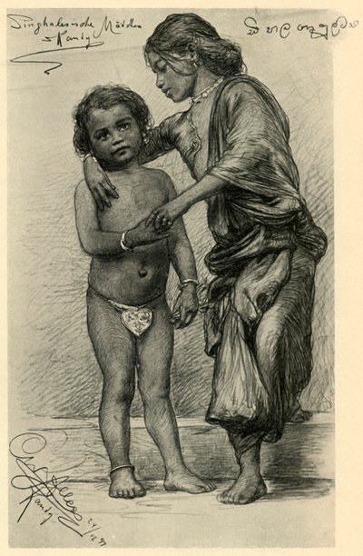 シンハラ人の少女たち、キャンディ、セイロン、1898年。 作： Christian Wilhelm Allers