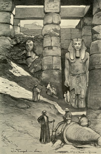 1898 年、エジプト、ルクソール神殿の彫像。 作： Christian Wilhelm Allers