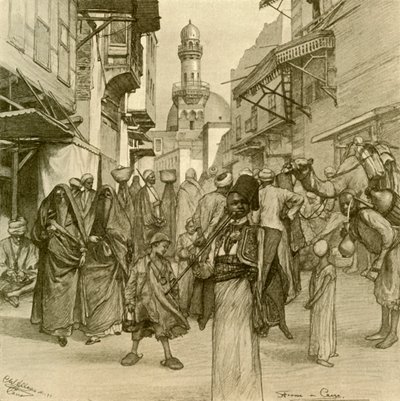 カイロの通り、1898 年。 作： Christian Wilhelm Allers