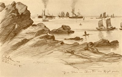 1898年、中国の丘から見たシェフーの道路。 作： Christian Wilhelm Allers