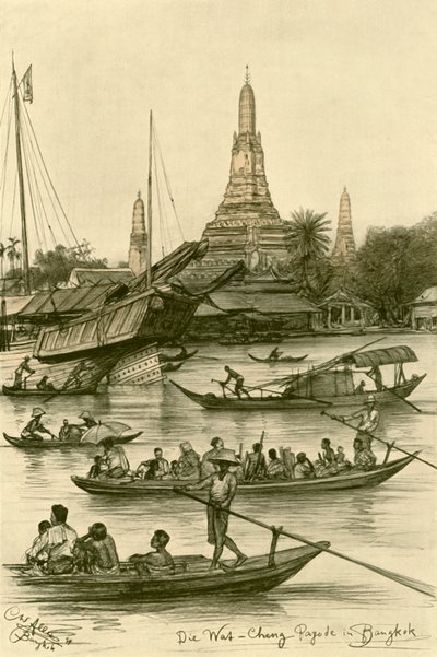ワット チェン、バンコク、サイアム、1898 年。 作： Christian Wilhelm Allers