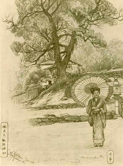 日傘をさした女性、長崎、日本、1898年。 作： Christian Wilhelm Allers