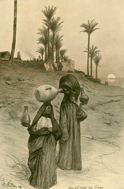 1898年、エジプト、カイロ、ナイル川のほとりで水差しを運ぶ女性たち。 作： Christian Wilhelm Allers