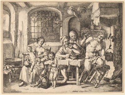農民の家族を訪ねるサテュロス 作： Christian Wilhelm Ernst Dietrich