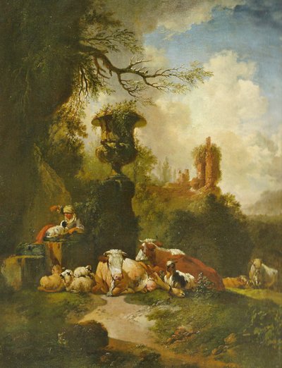 壷のある田舎風景 作： Christian Wilhelm Ernst Dietrich