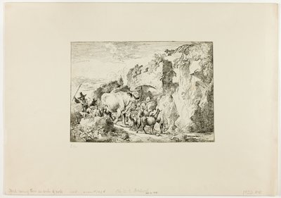 岩のアーチをくぐる群れ 作： Christian Wilhelm Ernst Dietrich