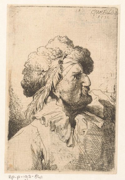毛皮の帽子と羽を持つ男 作： Christian Wilhelm Ernst Dietrich