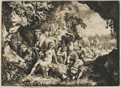 洞窟の近くで水浴びをするニンフ 作： Christian Wilhelm Ernst Dietrich
