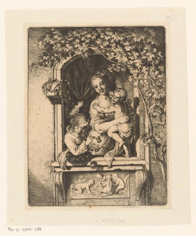 飾られた窓に子供を持つ女性 作： Christian Wilhelm Ernst Dietrich