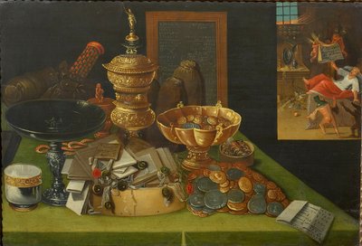 金持ちの死の場面を伴う世俗的な富の寓意 1600年。 作： Christian van den Perre