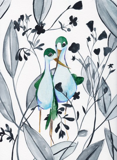 自然の中の緑の鳥たち 作： 