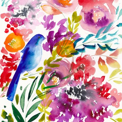 鮮やかな花と鳥 作： 