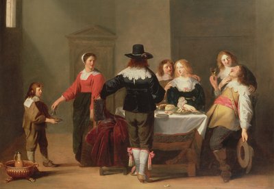 女性会社で兵士が飲食する警備室のインテリア、1639年 作： Christoffel Jacobsz van der Lamen