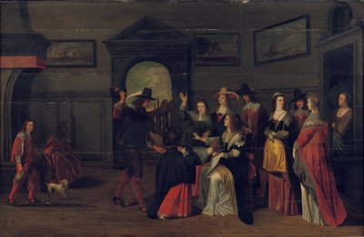 インテリアでLa Main Chaudeのゲームをするエレガントな会社 作： Christoffel Jacobsz van der Lamen