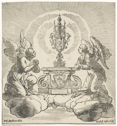 ホストを崇拝する 2 人の天使 作： Christoffel Jegher