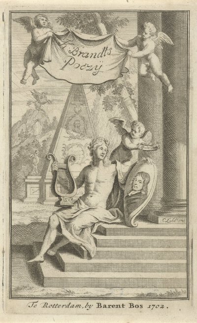 カスパー・ブラントの肖像画を持つアポロン タイトルページ: K. Brandt, Poëzy, 1705 作： Christoffel Lubienitzki