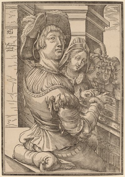 プサルテリウムを演奏する青年 作： Christoffel van Sichem I after Hendrik Goltzius