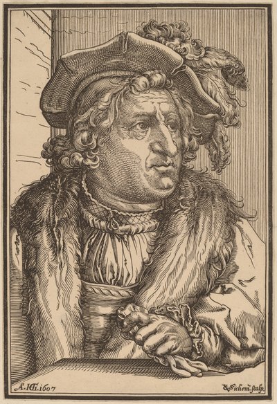 羽毛帽の男 作： Christoffel van Sichem I after Hendrik Goltzius