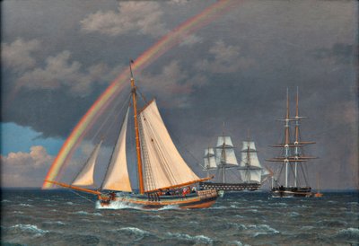 いくつかのクルージング船と海の虹 作： Christoffer Wilhelm Eckersberg