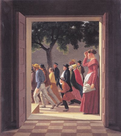ドア越しに走る人物を見る。 作： Christoffer Wilhelm Eckersberg