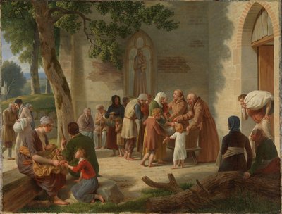貧しい人々にパンを配るヴィセリン 作： Christoffer Wilhelm Eckersberg