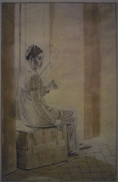 木箱に座る若いローマ女性 作： Christoffer Wilhelm Eckersberg