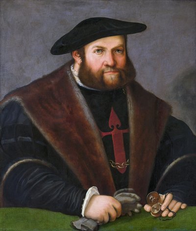 ドイツ語：ウルリッヒ・エヒンガー（1485-1537）の肖像（サンティアゴ騎士団の肖像） サンティアゴ騎士団としてのウルリッヒ・エヒンガー 作： クリストフ・アンバーガー