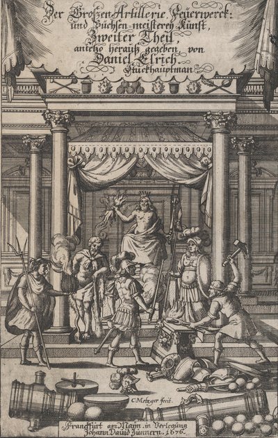 タイトルページ、「大砲の花火...」、1676年。 作： Christoph Metzger