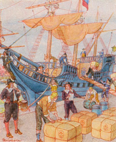 Hafen Mit Tabakballen／タバコ俵のある港（カラーリトグラフ） 作： Christophe (1856 1945)