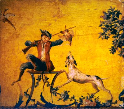 モンキーハンターと狩猟犬（塗装木材） 作： クリストフ・ウエト
