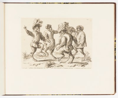 プレート 12、Le Branle (The Branle)、サルのおふざけまたはサルによって表される人間の生活のさまざまな行動 作： Christophe Huet