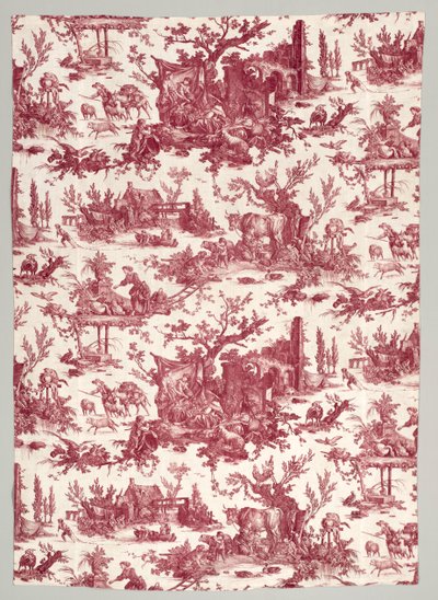 Les plaisirs de la ferme のデザインが施された銅版印刷されたコットンのストリップ、1785～1790 年。 作： Christophe Philippe Oberkampf
