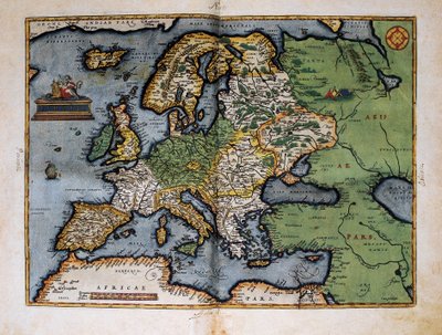 ヨーロッパの地図。 1588年（カラーエッチング） 作： Christophe Plantin