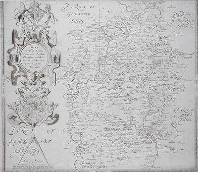 ウィリアム・ウェブが彫刻したウィルトシャーの地図、1645年に出版された（エングレーヴィング） 作： Christopher (after) Saxton