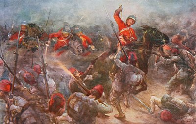 1882年8月28日、カサシンでのドルリーロウズ騎兵隊の突撃、「陸と海でのイギリスの戦い」サーイブリンウッド編集（1838-1919）1915 作： Christopher Clark