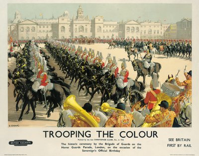 トゥルーピングザカラー、イギリス国鉄を宣伝するポスター、1950年頃（カラーリトグラフ） 作： Christopher Clark