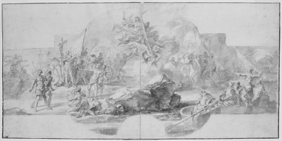 アメリカのコロンバス上陸、ジェノヴァのドゥカーレ宮にあるサラデルマイナーコンシリオの絵画（1777年に破壊）の研究 作： Christopher Columbus