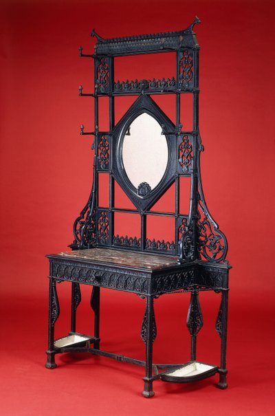 コールブルックデールの鋳鉄製ホールスタンド（鋳鉄、大理石、鏡） 作： Christopher Dresser