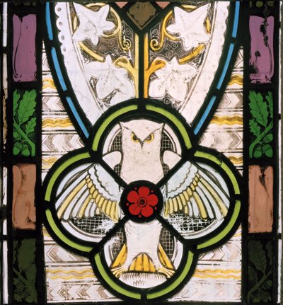フクロウと花、1865年（ステンドグラス） 作： Christopher Dresser