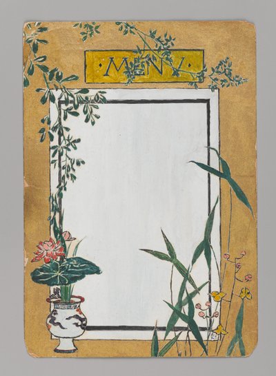 竹と花のメニューカード 1880年頃水彩、墨、メタリック・ペイント 作： Christopher Grant La Farge