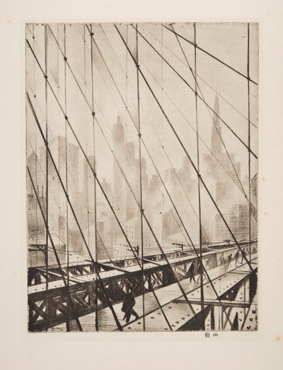 パブ、ブルックリン ブリッジを通して見る。 1921年。 作： Christopher Richard Wynne Nevinson