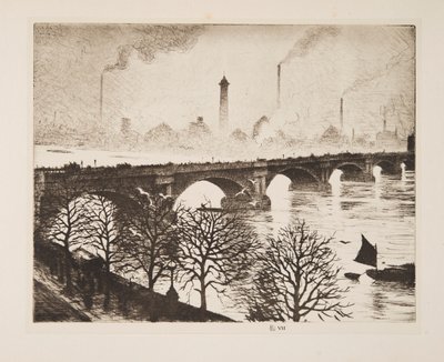 サヴォイ ウィンドウ、パブからのウォータールー橋。 1925年。 作： Christopher Richard Wynne Nevinson