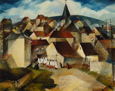 村の行列、フランス、1923年頃 作： Christopher Richard Wynne Nevinson
