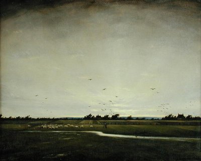 イギリスの風景、ロムニー湿原（油彩・キャンバス 作： Christopher Richard Wynne Nevinson