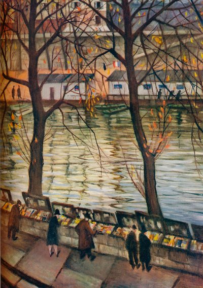 書誌学者。パリの秋の日、c1930 作： Christopher Richard Wynne Nevinson