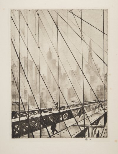 ブルックリン橋の向こう側」1921年（エッチング） 作： Christopher Richard Wynne Nevinson